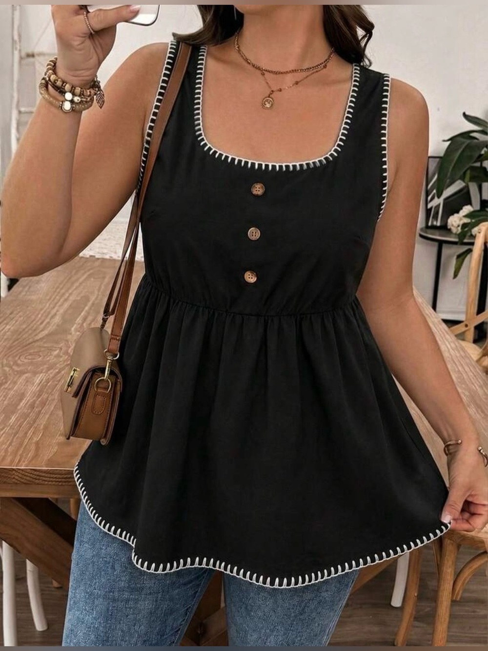 🖤🆕🖤Women’s Black Sleeveless Peplum Top with Contrast Stitching 16 (2XL)